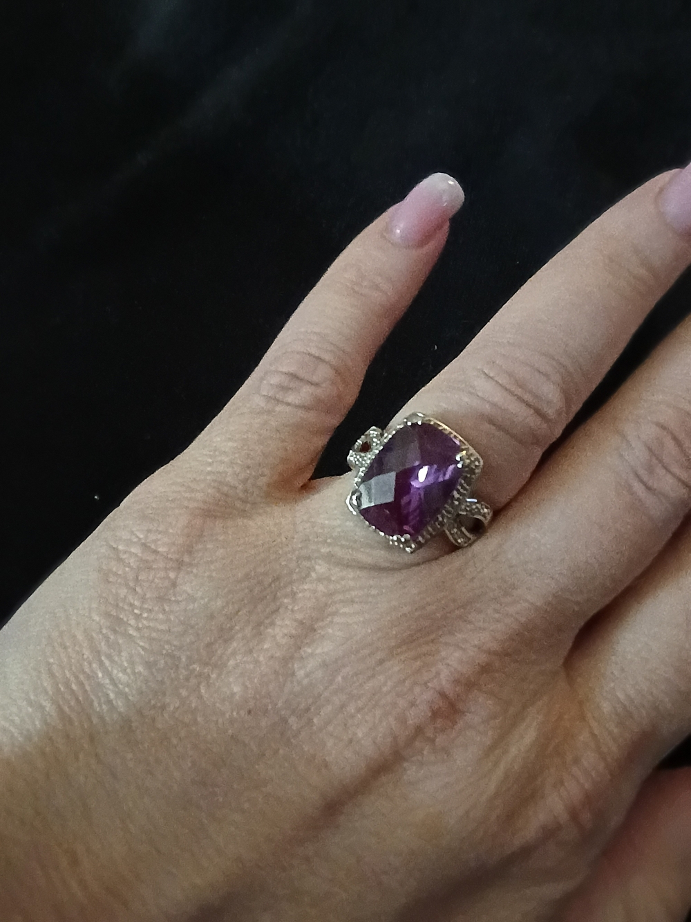Amethyst Gemstone Halo Ring - Women's Silver Fashion Ring